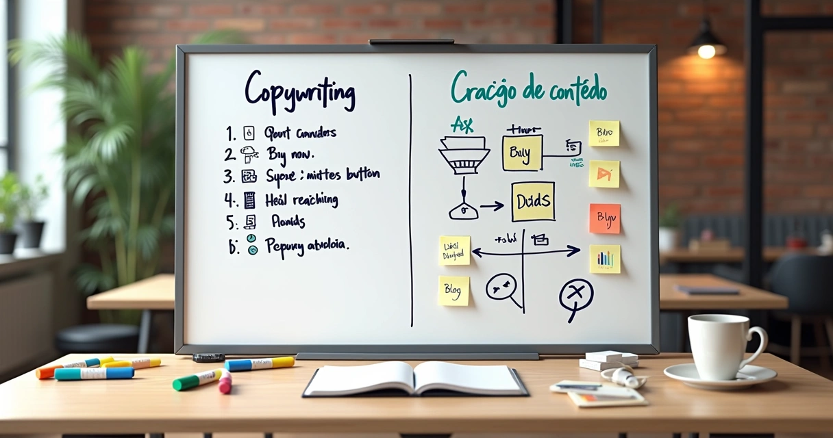 Quadro branco mostrando lado persuasivo e lado educativo do texto de marketing