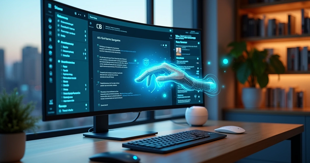 Onion Tech: produto, marketing e growth 3 Interface do WordPress com robô de IA gerindo conteúdos em tela ampla