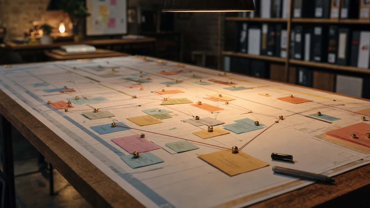 Churn silencioso no SaaS: o que o Produto precisa corrigir antes de qualquer Campanha de Retenção 2 churn silencioso no saas: Equipe de produto analisando fluxo de onboarding em quadro físico com post-its e mapa de