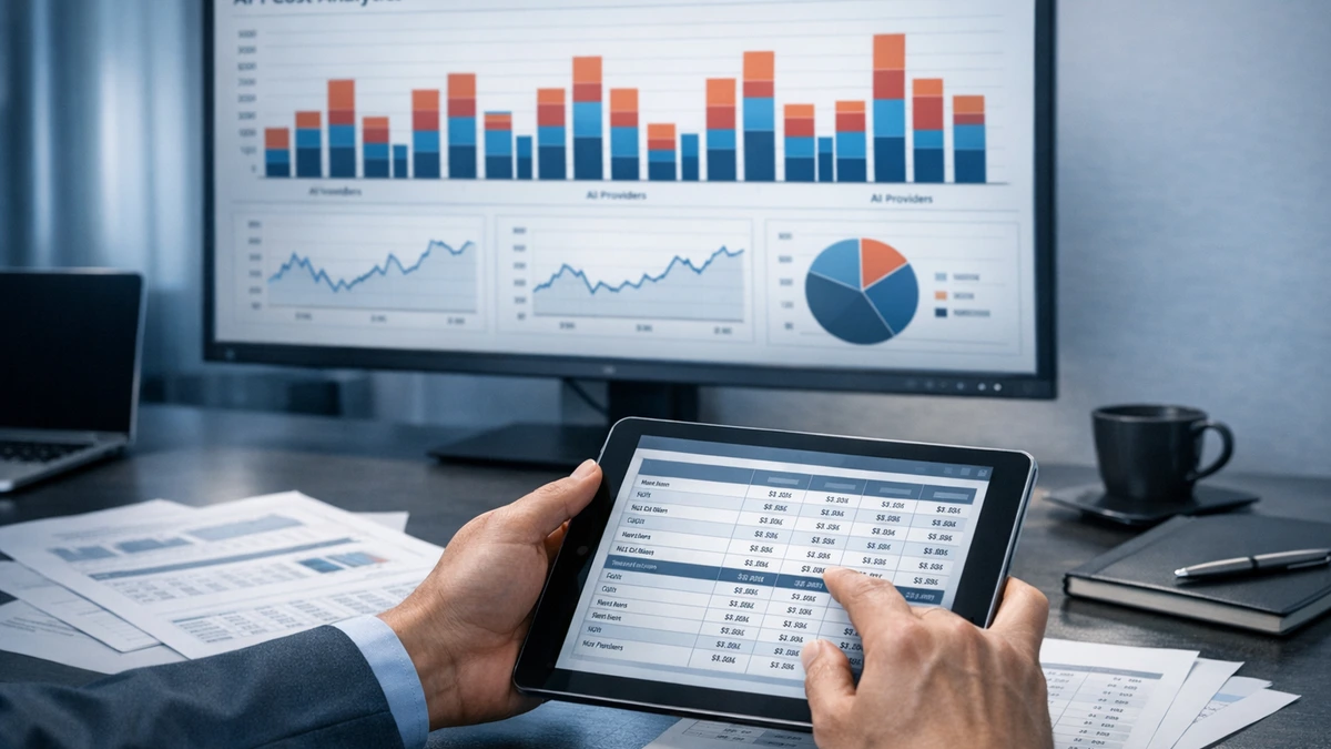Análise de custos de API de IA com métricas de input, output e cache em dashboard B2B