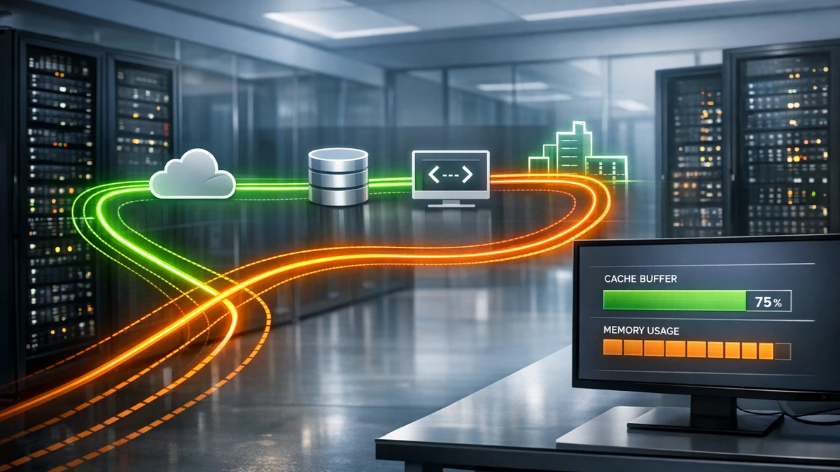 custos de api de ia: Visualização técnica de cache hit e cache miss em arquitetura de processamento de IA