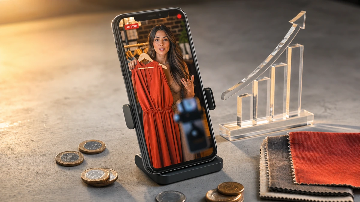 Live Commerce no Brasil: conheça a tendência mundial que chegou por aqui 1 live commerce no brasil: smartphone transmitindo venda ao vivo com produtos e gráfico de crescimento global