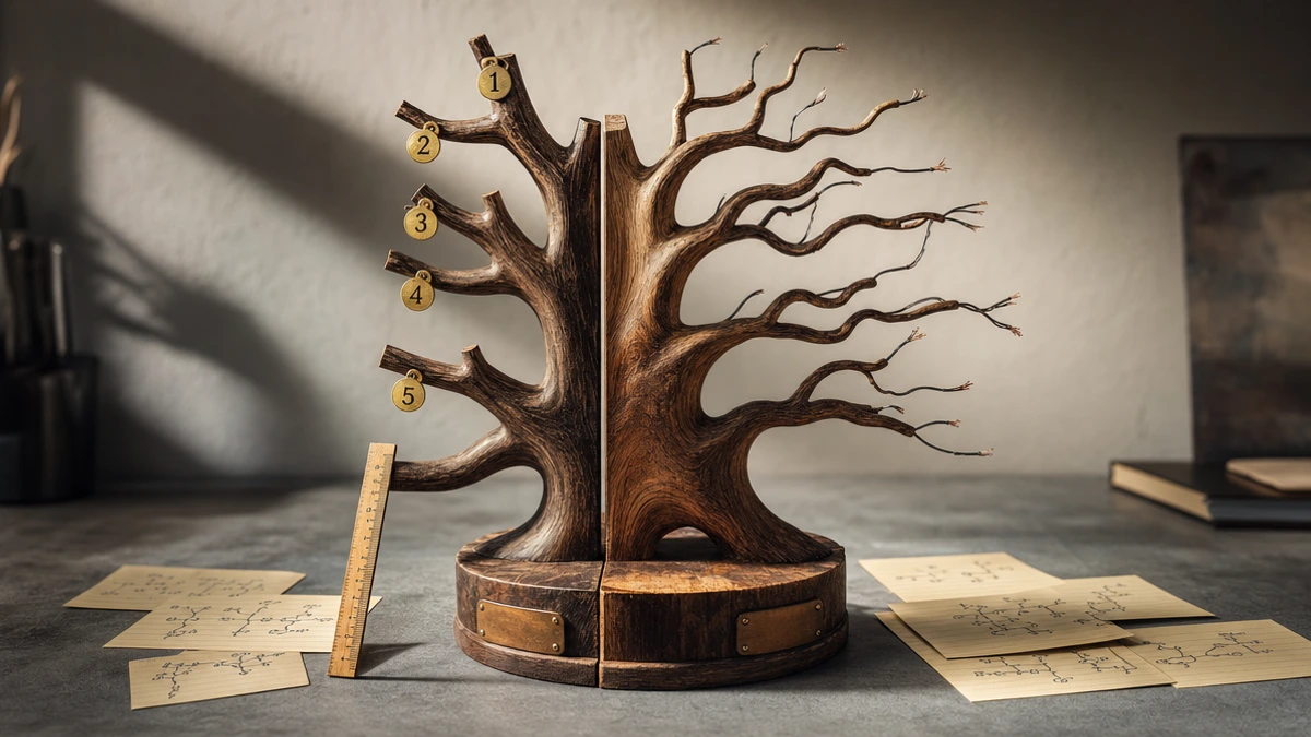 tree mostra o que precisa acontecer: diagrama causal em camadas comparado à estrutura de oportunidades em ambiente